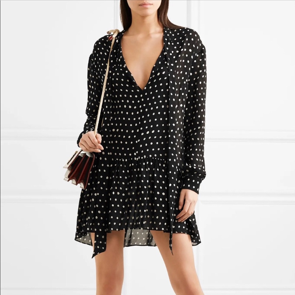 Saint Laurent Polka-Dot Crepe Dress, Size 10